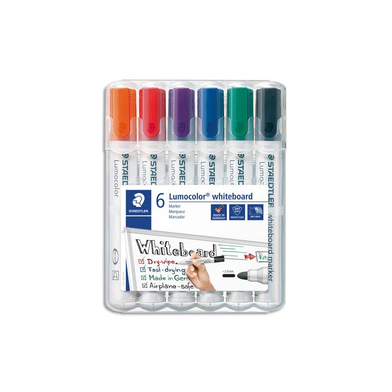 STAEDTLER Etui de 6 marqueurs LUMOCOLOR 351 effaçable à sec. Pointe ogive 2 mm. Coloris assortis