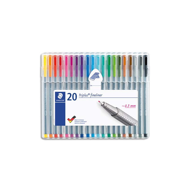 STAEDTLER Etui de 20 fineliners triplus 334 pointe fine 0.3 mm. Coloris assortis