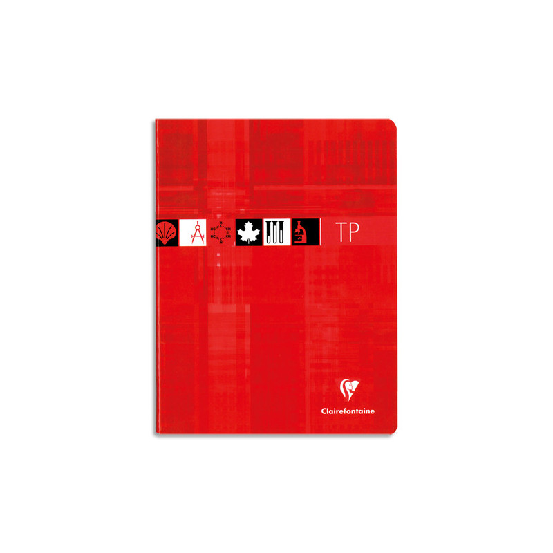 CLAIREFONTAINE Cahier TP reliure piqûre 40 pages grands carreaux+40 pages unies 17x22cm. Couverture carte