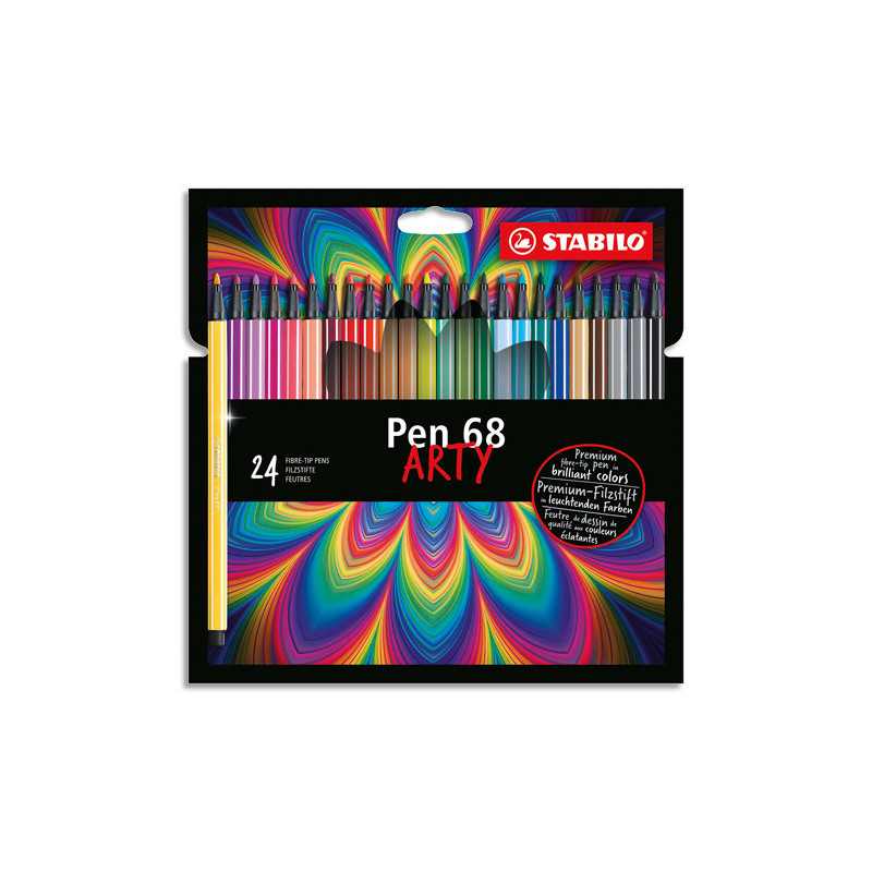 STABILO Pen 68 ARTY feutre de dessin pointe moyenne - Etui carton de 24 feutres - Coloris assortis