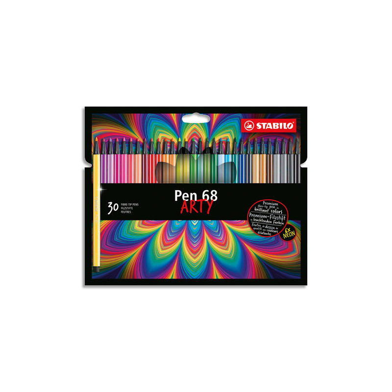 STABILO Pen 68 ARTY feutre de dessin pointe moyenne - Etui carton de 30 feutres - Coloris assortis