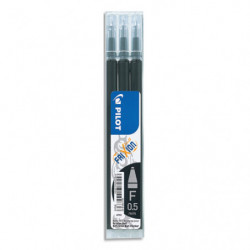 PILOT Set de 3 recharges pour roller FriXion. Pointe fine 0,5 mm. Encre Noire