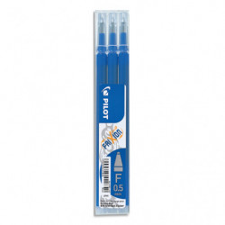 PILOT Set de 3 recharges pour roller FriXion. Pointe fine 0,5 mm. Encre Bleue