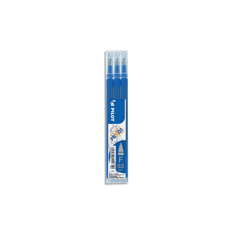 PILOT Set de 3 recharges pour roller FriXion. Pointe fine 0,5 mm. Encre Bleue