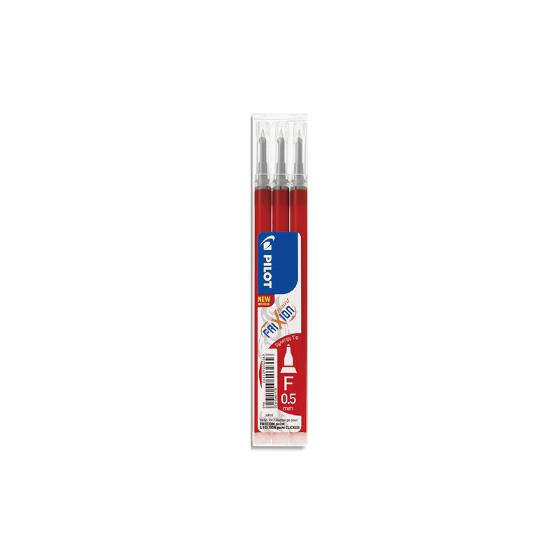 PILOT Set de 3 recharges pour roller FriXion. Pointe fine 0,5 mm. Encre Rouge