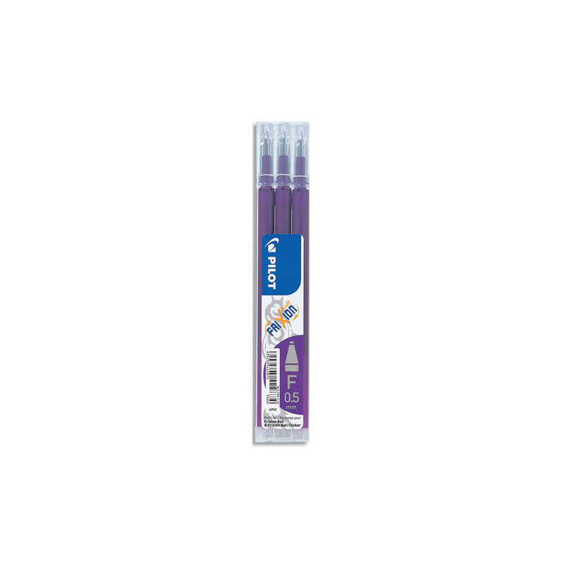 PILOT Set de 3 recharges pour roller FriXion. Pointe fine 0,5 mm. Encre Violet