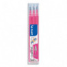 PILOT Set de 3 recharges pour roller FriXion. Pointe fine 0,5 mm. Encre Rose