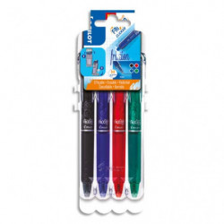 PILOT Evolutive Set de 4 rollers FriXion Clicker pointe moyenne 0,7mm. Assortis Noir, Bleu, Rouge, Vert