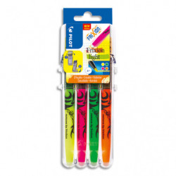 PILOT Evolutive Set de 4 surligneurs FriXion Light pointe biseautée. Assortis Jaune, Rose, Vert, Orange