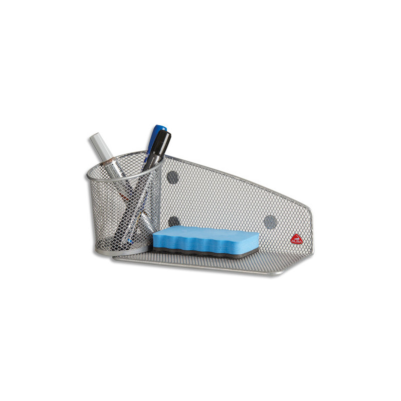 ALBA Support aimanté avec pot à crayons et porte-éponge en métal Mesh - coloris Gris métal