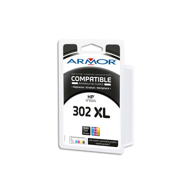 ARMOR Multipack de 2 cartouches compatibles Noir + 3 couleurs HP 302XL B10397R1