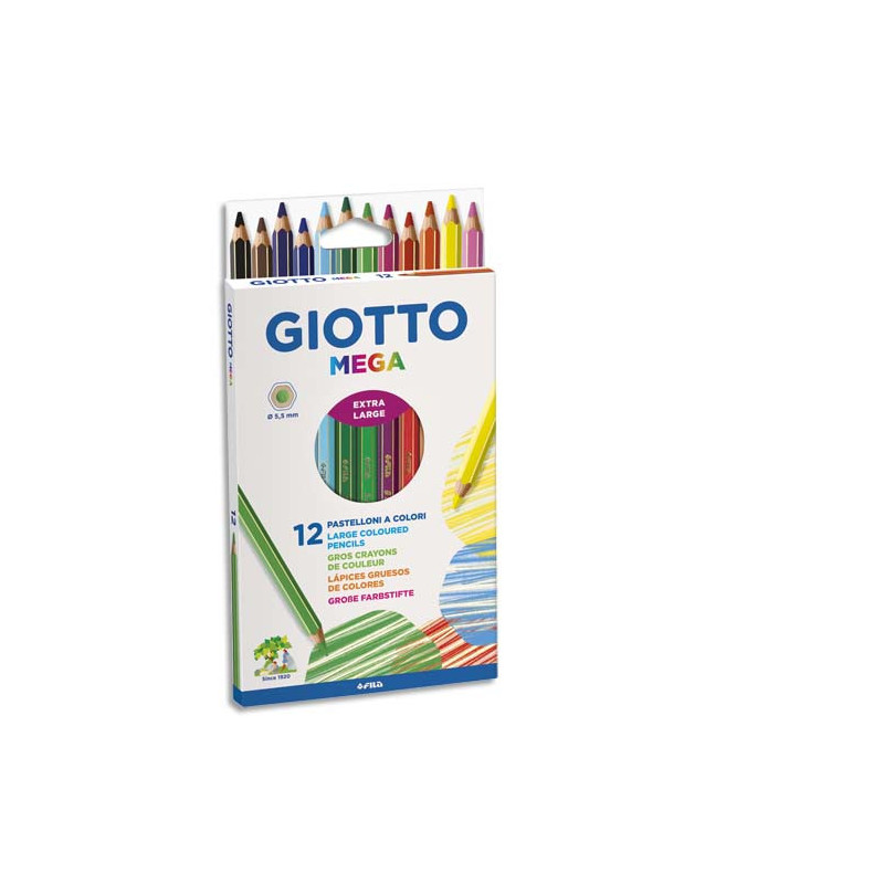 GIOTTO Etui de 12 crayons de couleur hexagonaux Méga assortis diamètre 5 mm