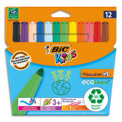 BIC Kids Visacolor XL Feutres de Coloriage à Pointe Large - Couleurs Assorties, Etui Carton de 12