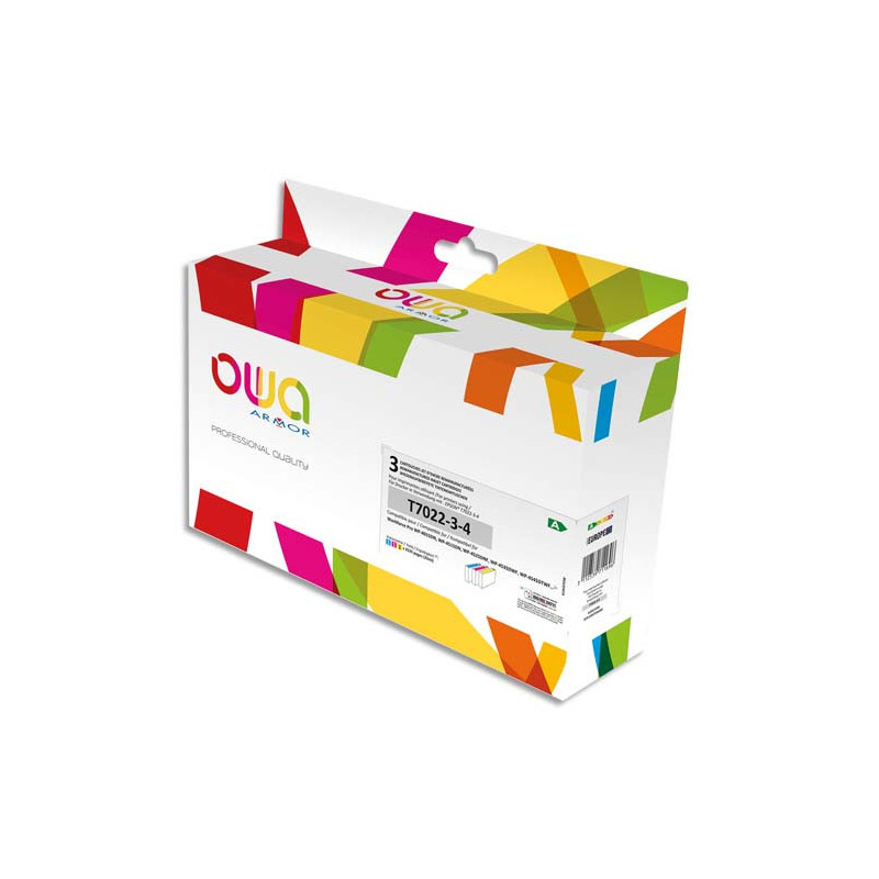 OWA Pack de 3 cartouches compatibles remanufacturées Jet d'encre EPSON T702 Cyan Magenta Jaune K10437OW