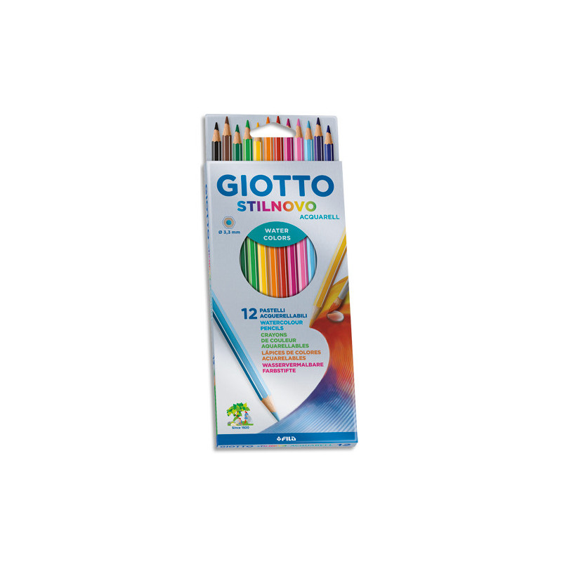 GIOTTO Etui de 12 crayons de couleur hexagonaux Stilnovo Aquarelle assortis diamètre 3,3mm
