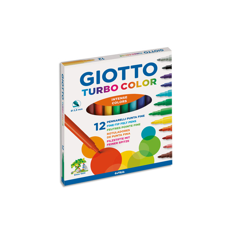 GIOTTO Etui 12 feutres de coloriage Turbo Color. Pointe moyenne. Coloris assortis.
