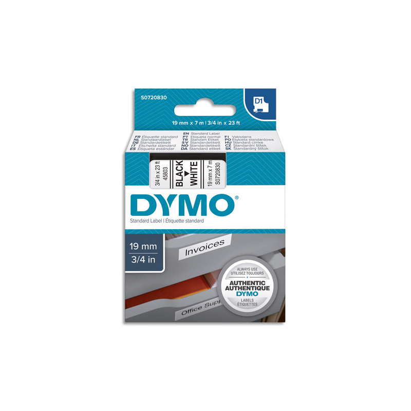 DYMO Ruban D1 Noir/Blanc19MMX7M pour 1000/1000+/2000/3500/4500/5000/5524
