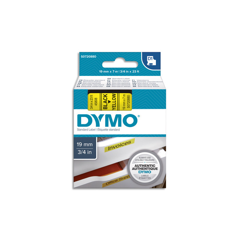 DYMO Ruban D1 Noir/Jaune 19MMX7M pour 1000/1000+/2000/3500/4500/5000/5529