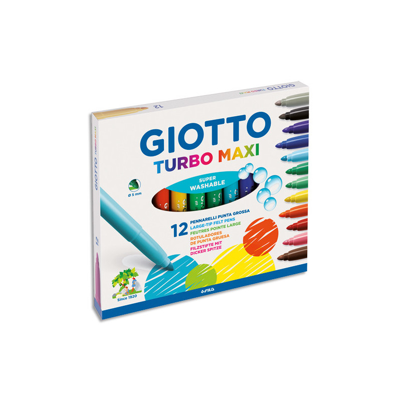 GIOTTO Etui 12 feutres TURBO MAXI. Pointe large. Coloris assortis