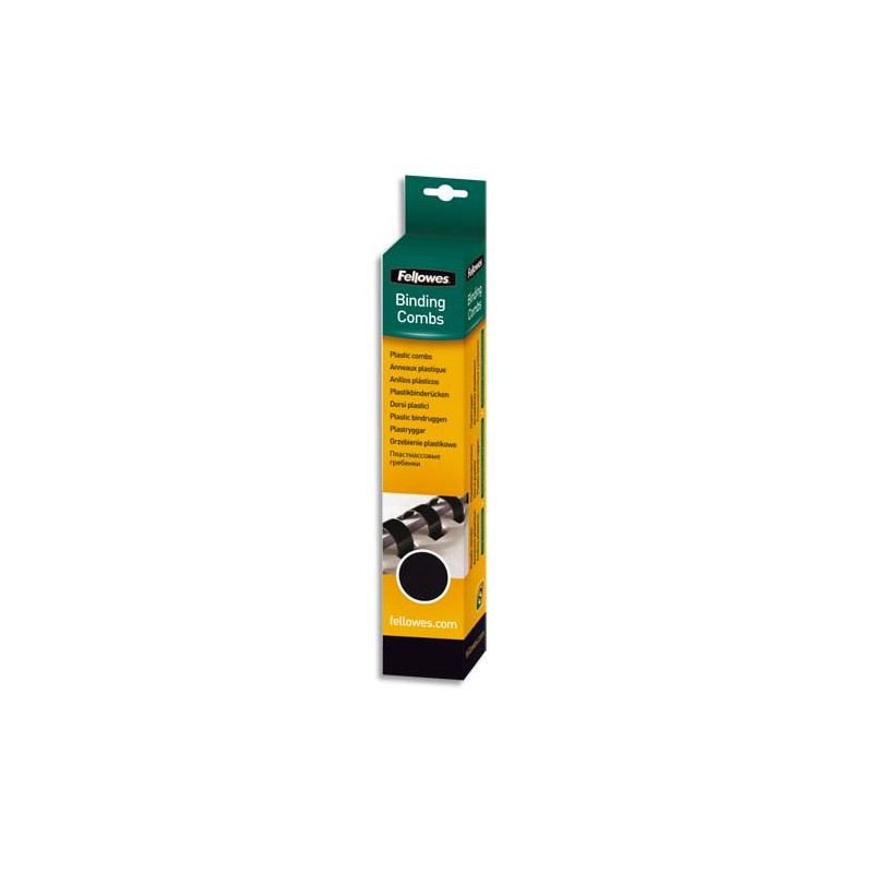 FELLOWES Boîte de 25 peignes anneaux plastique 12 mm Noir 53315
