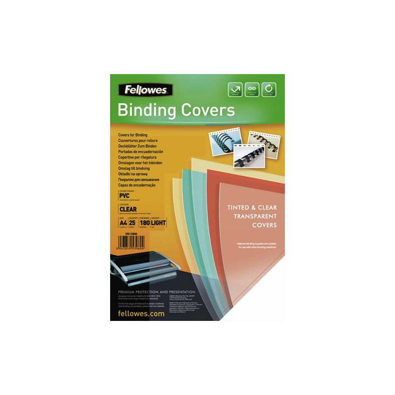 FELLOWES Boîte de 25 couvertures transparentes PVC format A4 180 microns 5380001