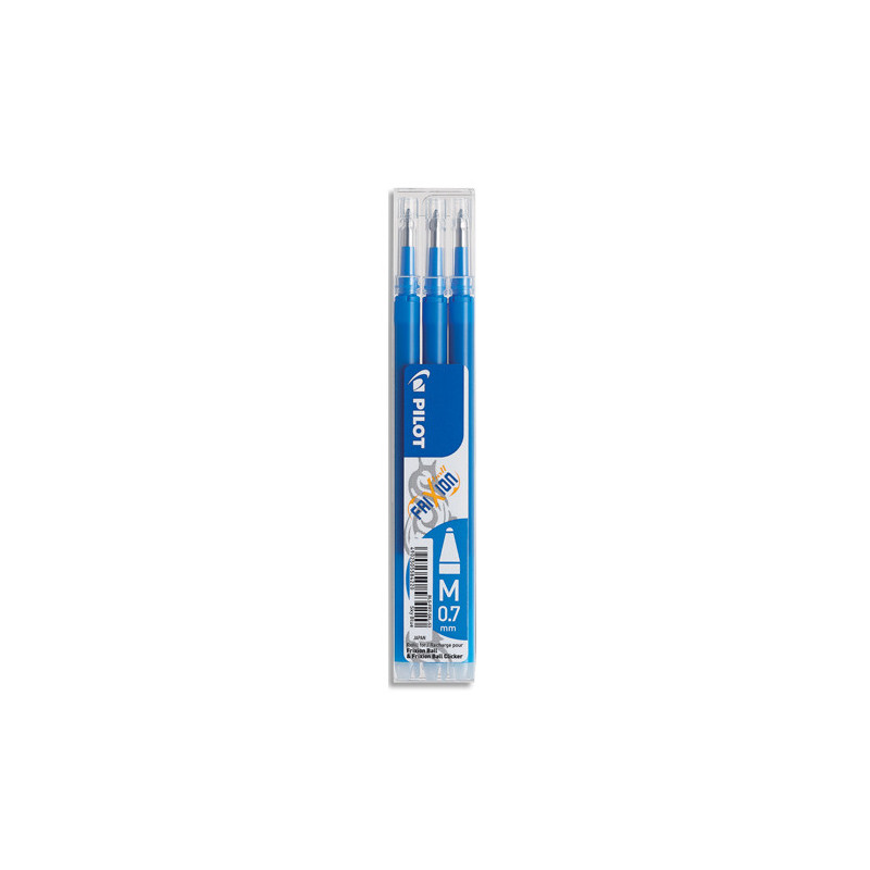 PILOT Set de 3 recharges pour roller FriXion Ball. Pointe moyenne 0,7 mm. Encre Bleue ciel