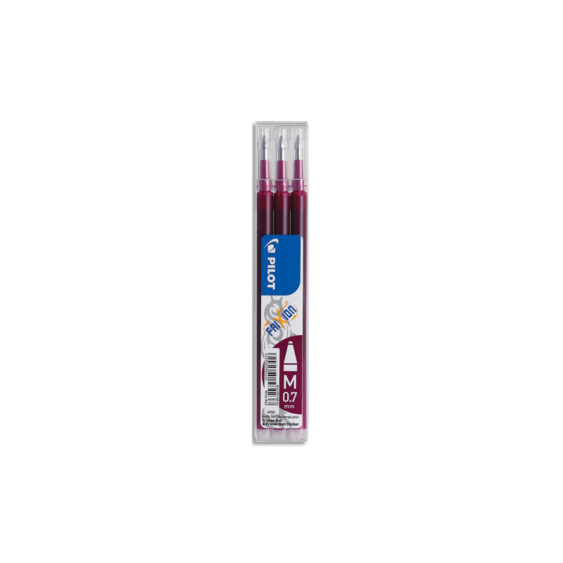 PILOT Set de 3 recharges pour roller FriXion Ball. Pointe moyenne 0,7 mm. Encre Rouge bordeaux