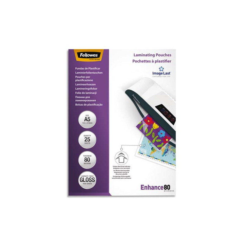 FELLOWES Boîte de 25 pochettes format A5 80 microns 53960