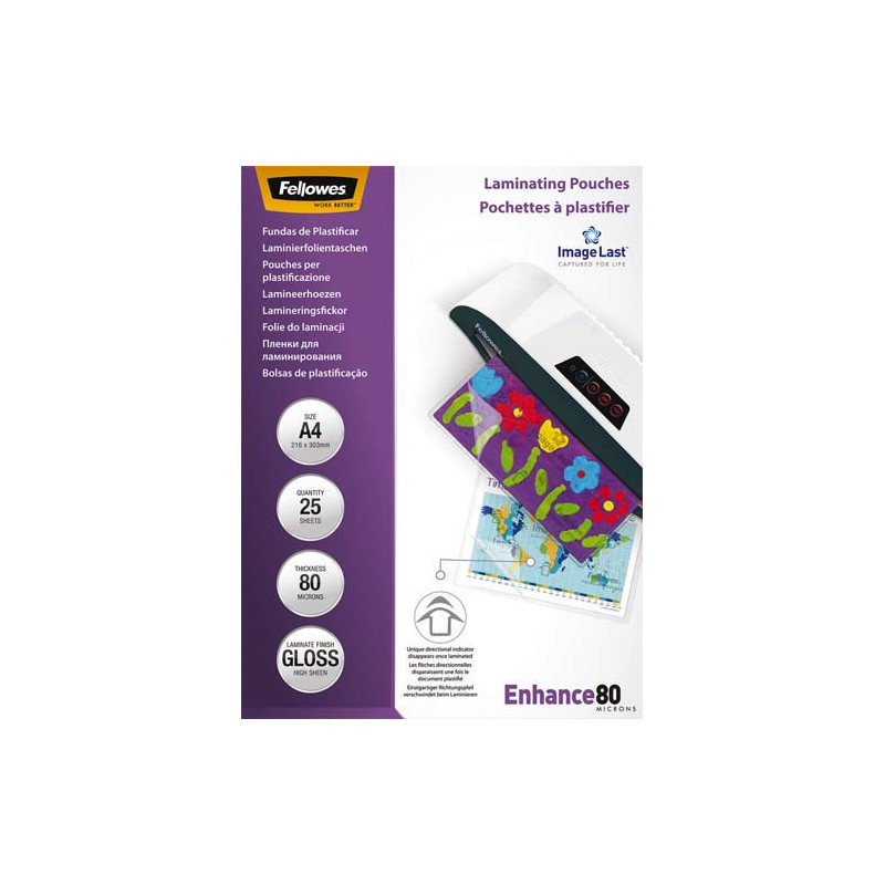 FELLOWES Boîte de 25 pochettes de plastification format A4 80 microns 53962