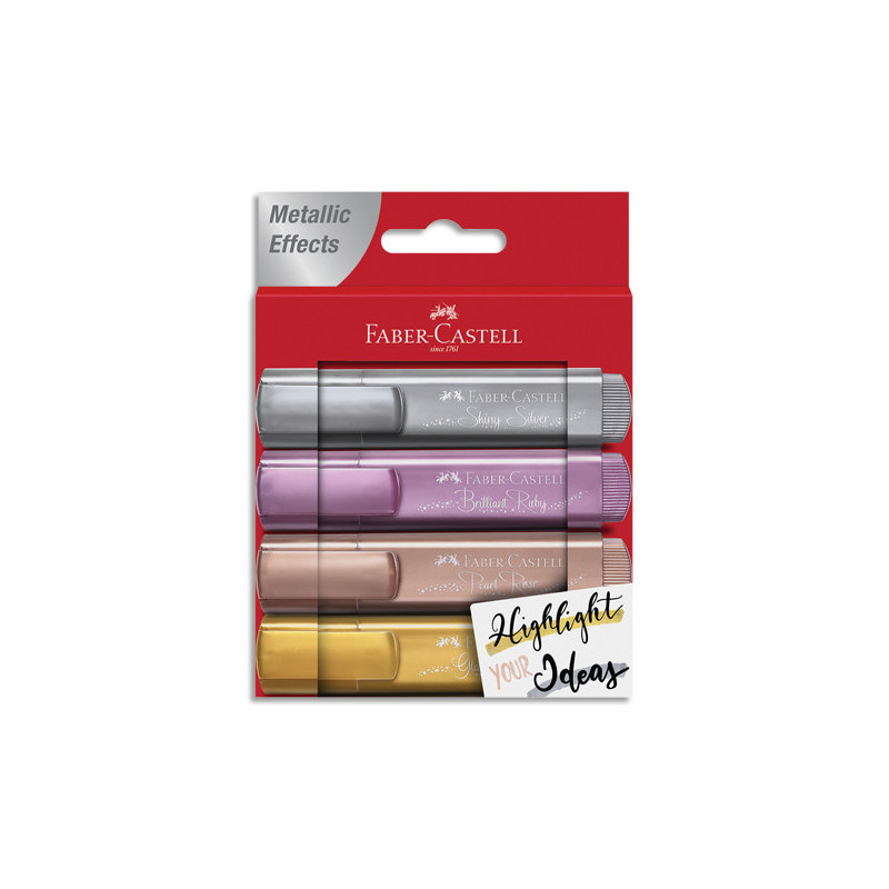 FABER CASTELL Pochette de 4 surligneurs Textliner 46 Métallique. Coloris : rose poudré, or, argent, rubis