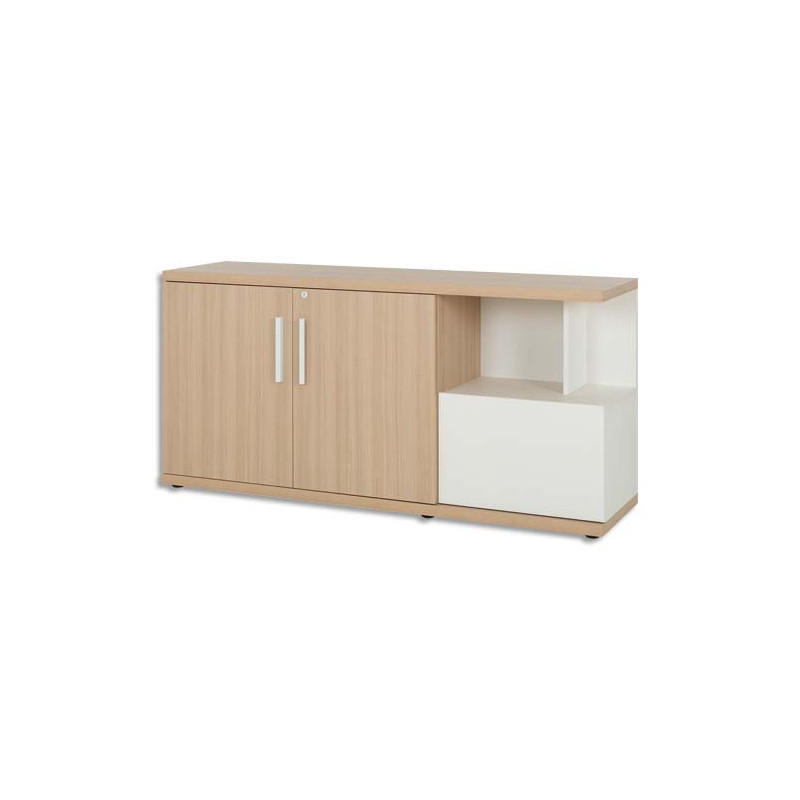 GAUTIER OFFICE Crédence Brabant Chêne Blanc, 2 portes, tiroir pour dossiers suspendus L160 x H78 x P45 cm