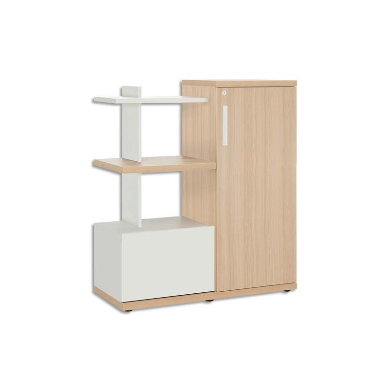 GAUTIER OFFICE Rangement compact Brabant Chêne Blanc, tiroir pour DS, 1 porte - Dim L108 x H123 x P45 cm