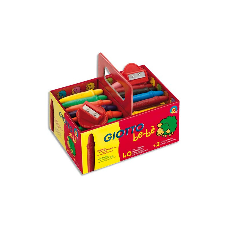 GIOTTO Schoolpack de 40 crayons à la cire incassables + 2 tailles crayons Bébé