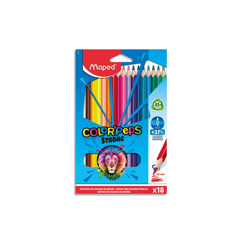 MAPED 18 crayons de couleur COLOR'PEPS ''STRONG'' GREEN mine résistante en pochette carton