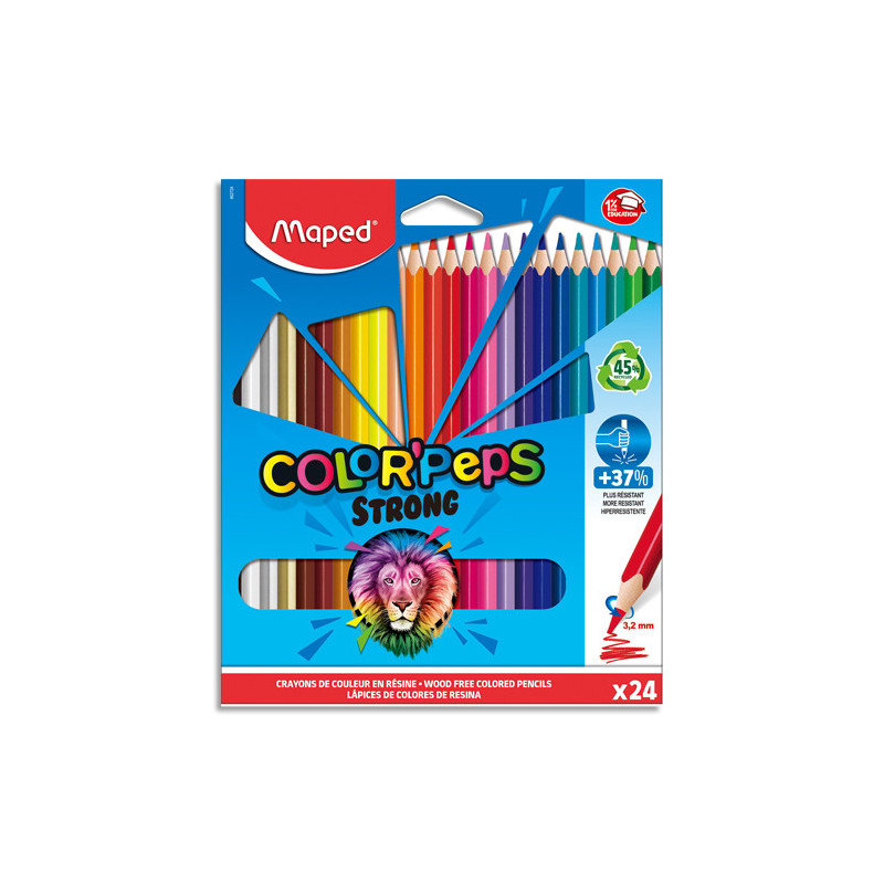 MAPED Pochette de 24 crayons de couleur COLOR'PEPS ''STRONG'' FSC. Corps triangle et mine résistante