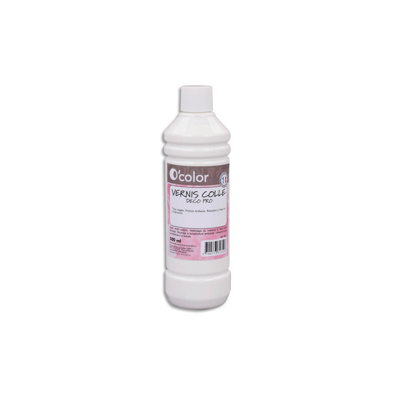 O COLOR Flacon de 500 ml de Vernis colle Blanc Deco Pro, sans acide ni solvant, tous types papier décors