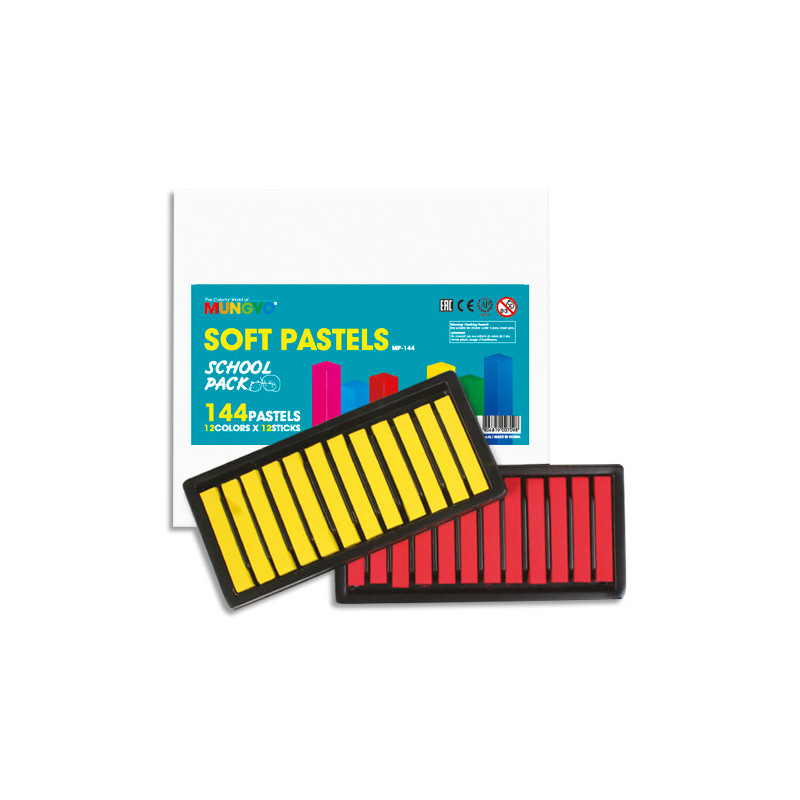 MUNGYO Boîte school pack de 144 Pastels secs, 12 plateaux de 12 pastels pour 12 couleurs basiques