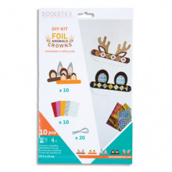SODERTEX Pack de 10 couronnes FOIL ANIMALS CROWNS + 10 feuilles de foil + 20 élastiq - 17 x 22 cm L621921