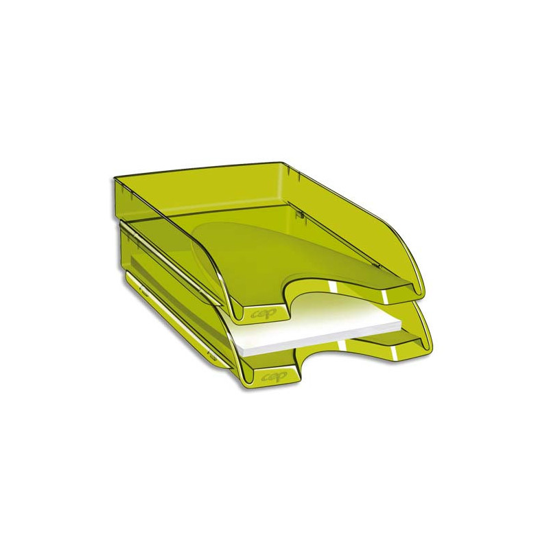CEP Corbeille à courrier Happy Vert bambou transparent. Dimensions : L34,5 x H6,4 x P26 cm