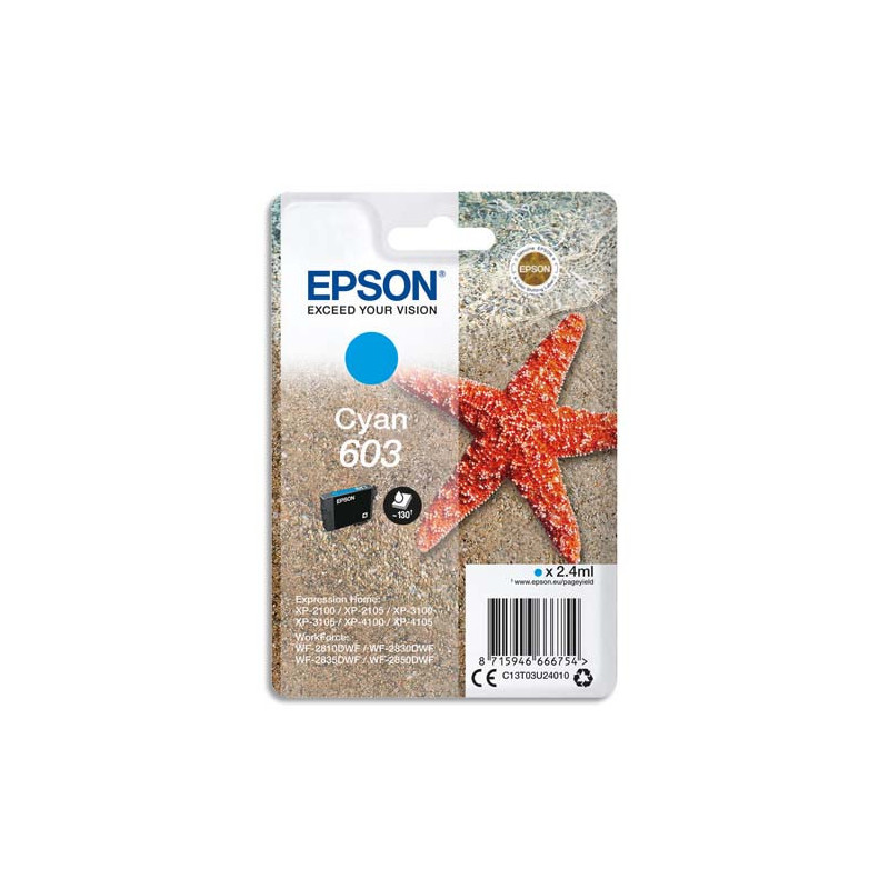 EPSON Cartouche Jet d'Encre Cyan ''Etoile de Mer'' 603 - C13T03U24010