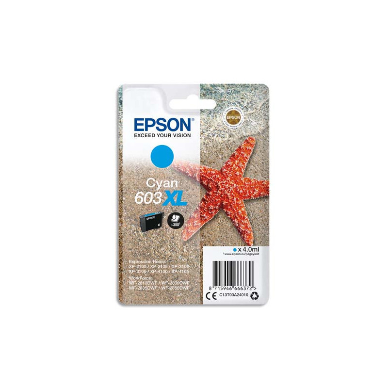 EPSON Cartouche Jet d'Encre Cyan XL ''Etoile de Mer'' 603 - C13T03A24010